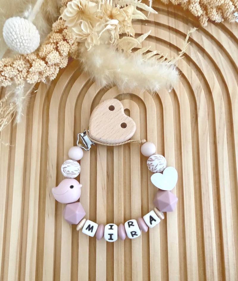 Personalisierte Schnullerkette Baby Mädchen Geschenk Zur Geburt Taufe Babyparty Vogel Herz von Etsy - ChriluzaShop