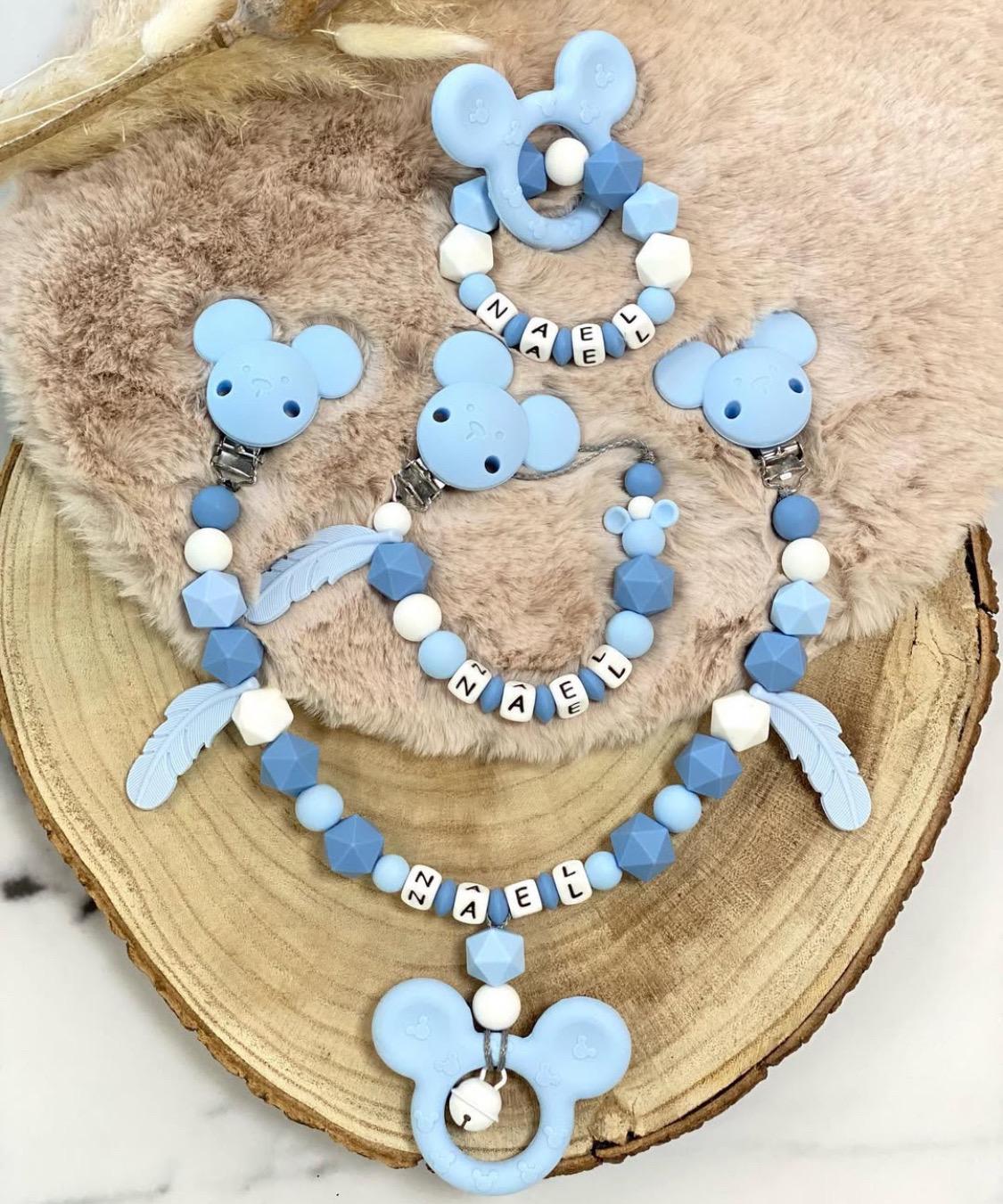 Schnullerkette Mit Name Kinderwagenkette Greifling Set Maus Junge Blau von Etsy - ChriluzaShop