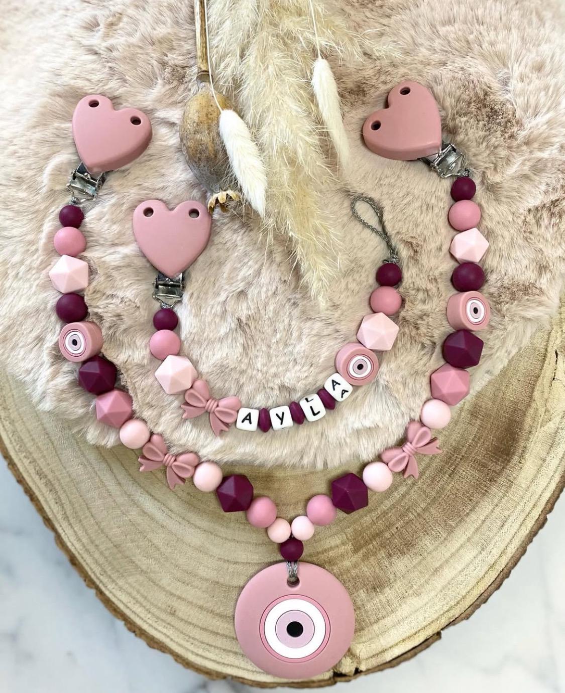 Schnullerkette Mit Name Mädchen Kinderwagenkette Personalisiertes Set Nazar Auge von Etsy - ChriluzaShop