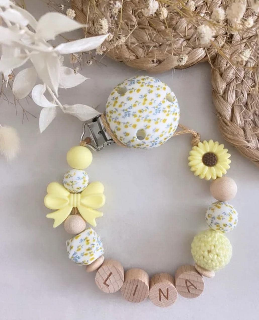 Schnullerkette Mit Name Personalisiert Mädchen Blumenmuster Kinderwagenkette Set von Etsy - ChriluzaShop