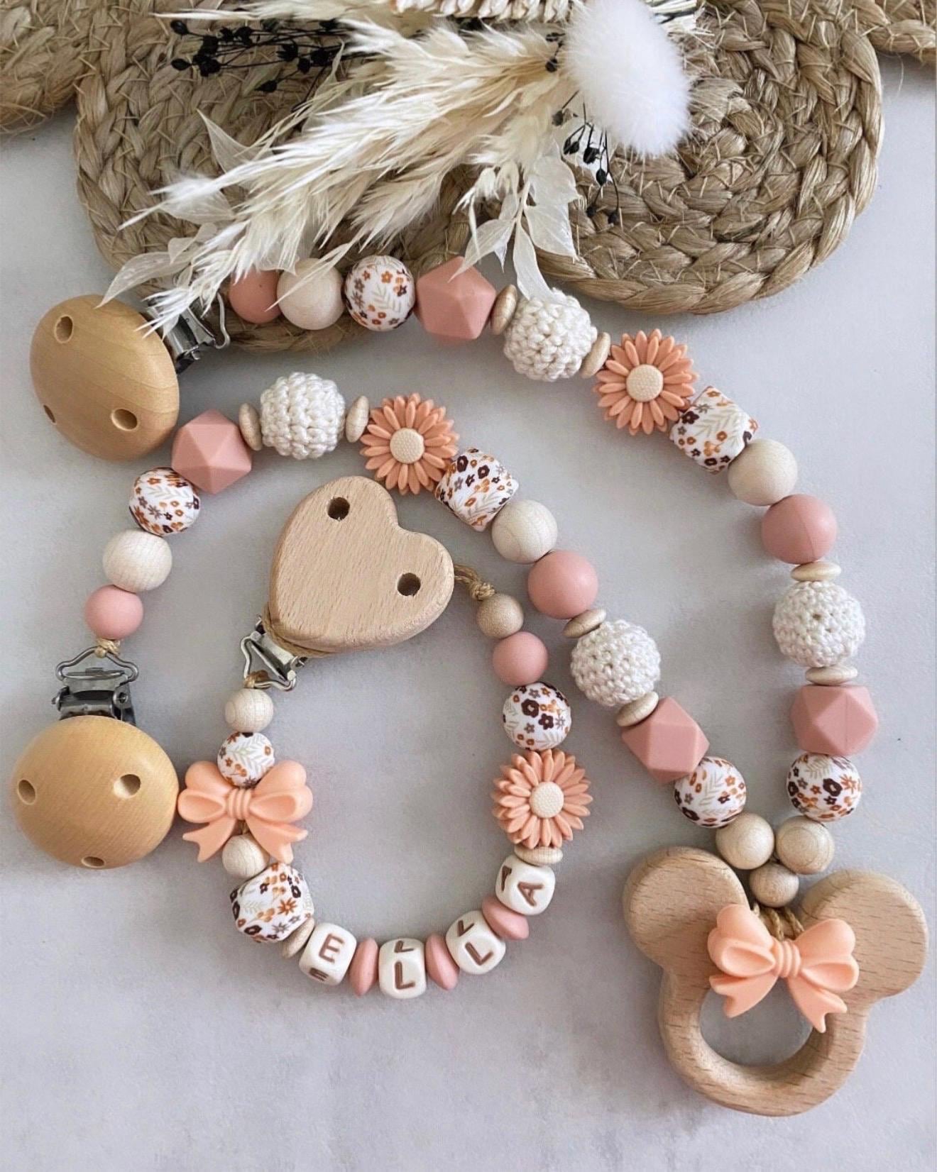 Schnullerkette Mit Namen Kinderwagenkette Set Mädchen Floralem Muster von Etsy - ChriluzaShop