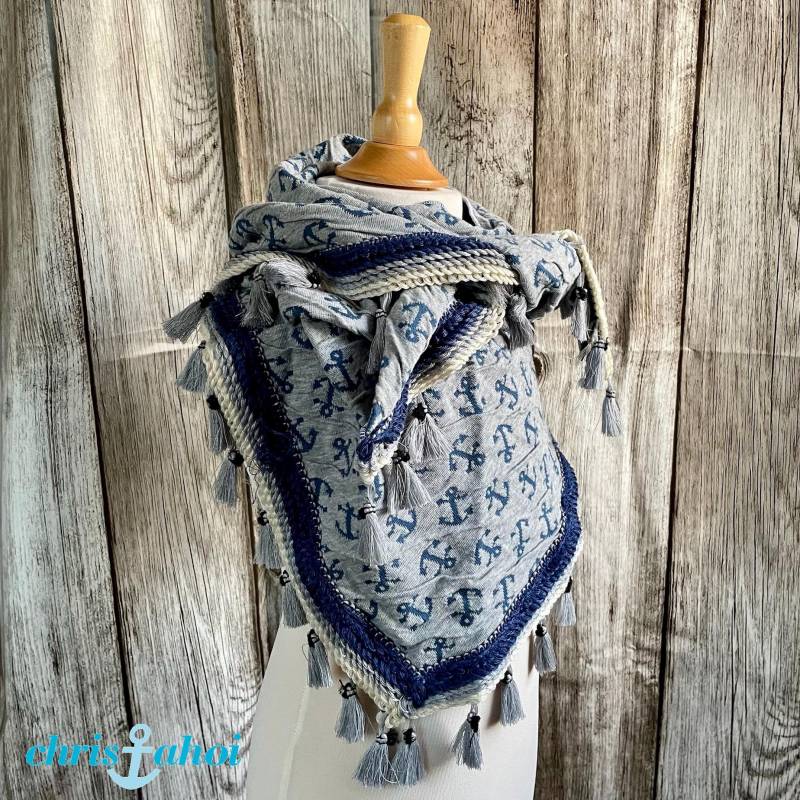 Jacquard Dreiecks Halstuch Anker in Grau von Etsy - ChrisAhoiShop