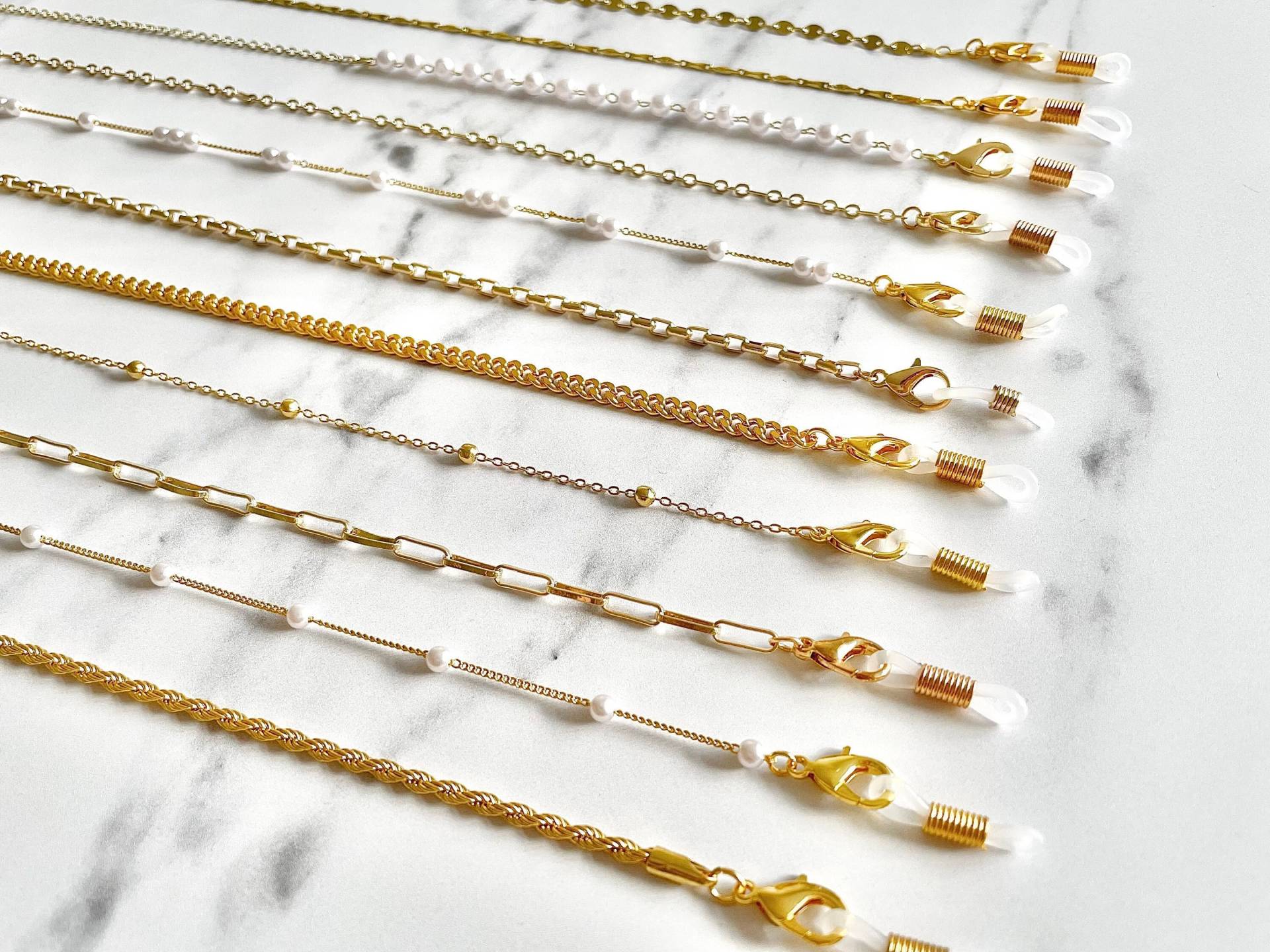 Brillenkette/Sonnenbrillenkettenhalter - Sonnenbrillenkette Lanyard Gold Brillenkette Perlenkettenbügel Halskette von Etsy - ClamShellCo