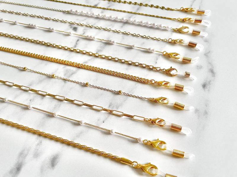 Brillenkette/Sonnenbrillenkettenhalter - Sonnenbrillenkette Lanyard Gold Brillenkette Perlenkettenbügel Halskette von Etsy - ClamShellCo