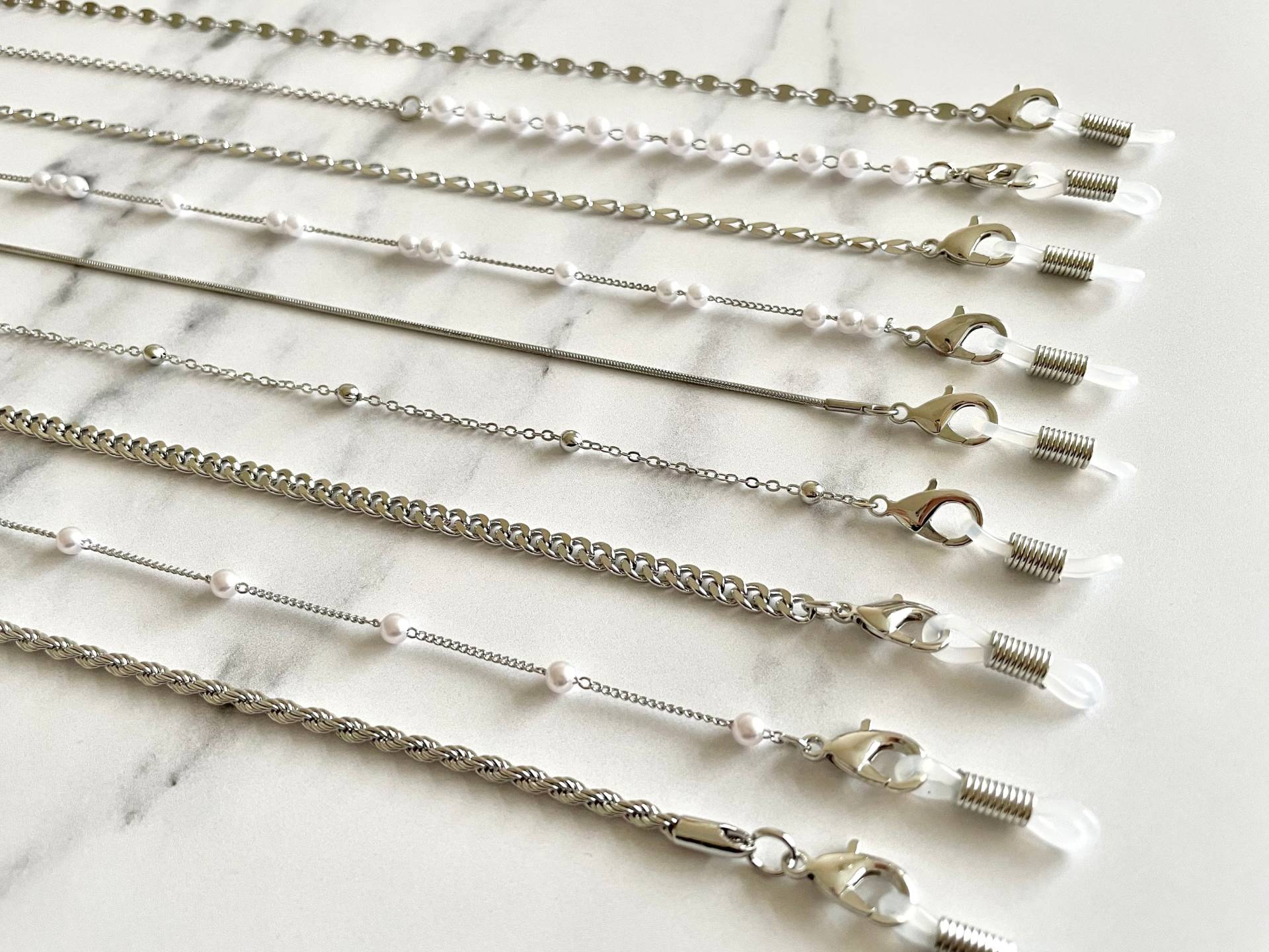 Silberne Gesichtsmaskenkette/Sonnenbrillenkettenhalter - Gesichtsmaskenkette Lanyard Silberkette Maskenkette Perlenkette Maskenband Halskette von Etsy - ClamShellCo