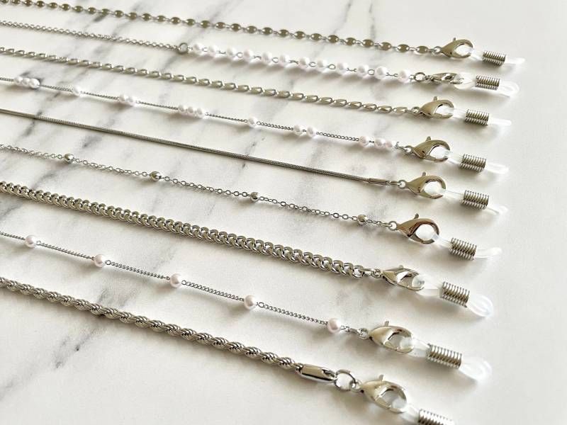 Silberne Gesichtsmaskenkette/Sonnenbrillenkettenhalter - Gesichtsmaskenkette Lanyard Silberkette Maskenkette Perlenkette Maskenband Halskette von Etsy - ClamShellCo