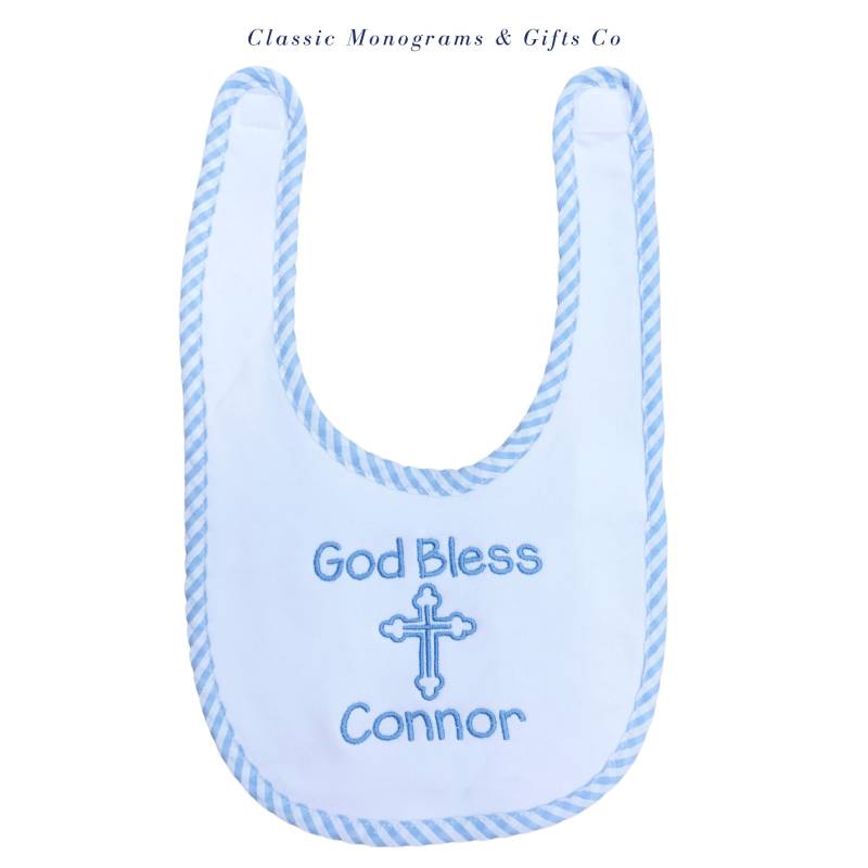 Gesticktes Kreuz Lätzchen | Benutzerdefinierte Baby Gott Schütze 100% Baumwolle Taufe Taufgeschenk Hingabe Neues Personalisiert von Etsy - ClassicMonogramGifts
