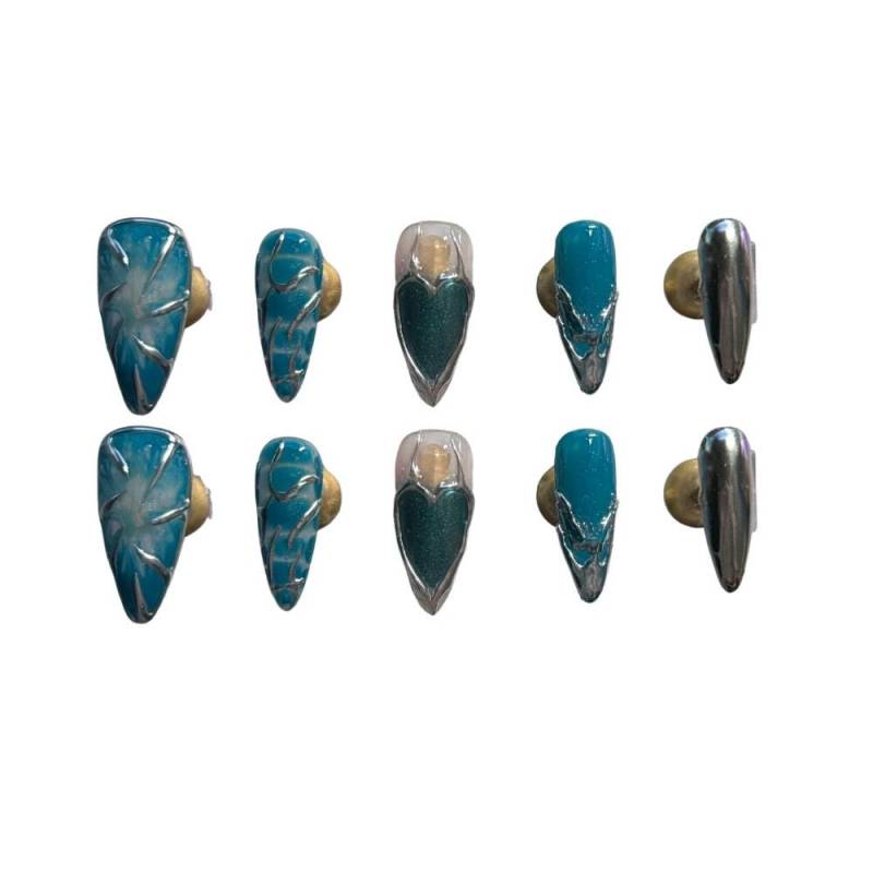 Press On Nails Blaue Lagune Chrom | Ocean Blue Stiletto Fake Nägel Glänzende Wiederverwendbare Handgemachte Benutzerdefinierte Größe von Etsy - Clawturenailz