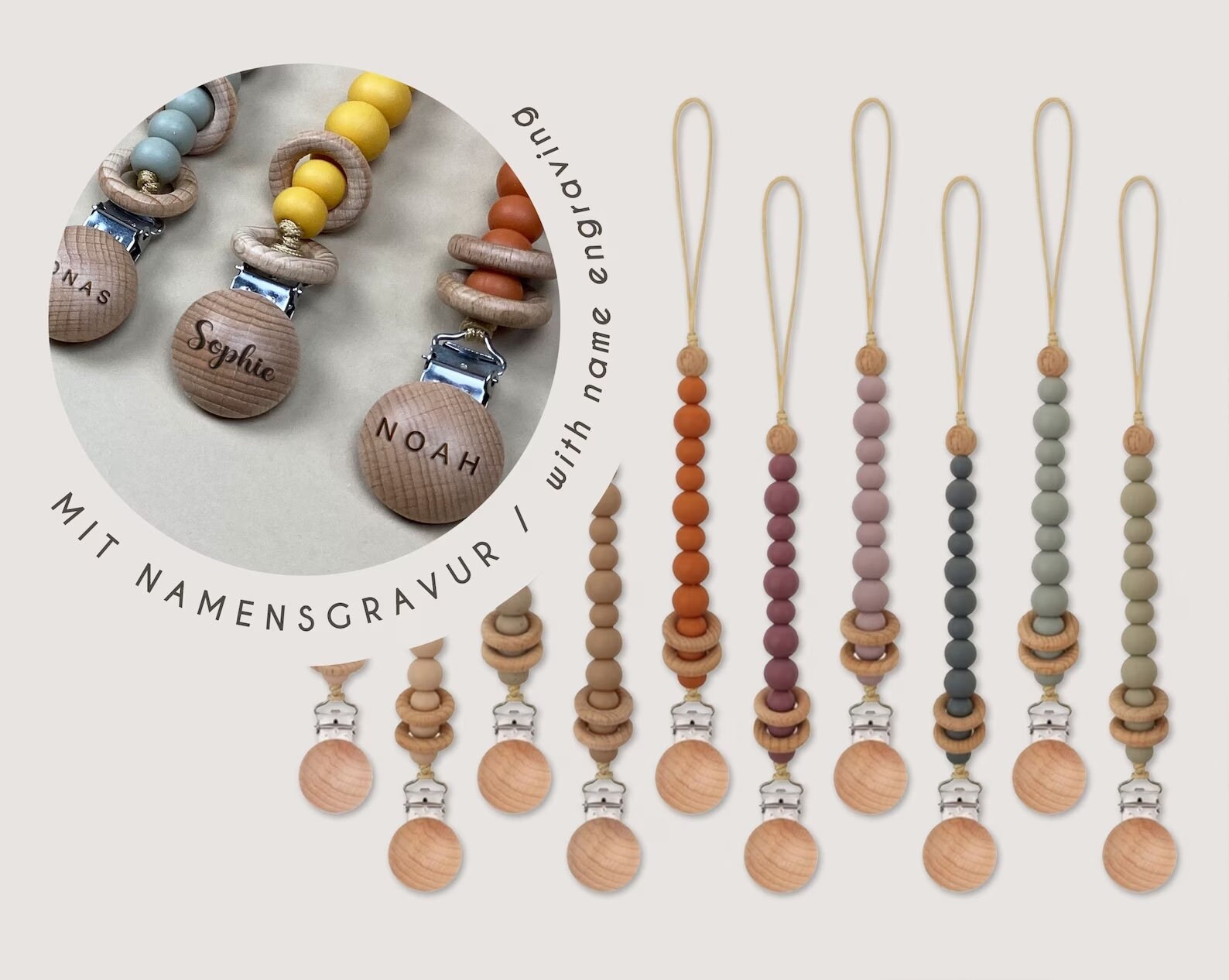 Schnullerkette Aus Silikonperlen Und Holz Mit Personalisation Personalisierung Vornamen Namen Geschenk Geburt Taufe Geburtstag Gravur Schnullerkette Aus Silikonperlen Und Holz Mit Personalisation Personalisierung Vornamen Namen Geschenk Geburt Taufe Geburtstag Gravur von Etsy - CleoNoah