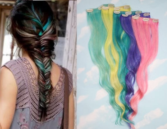 Valentinstag Haar, Farbige Haarverlängerungen, Freie Menschen Inspiriert Farbigen Fishtail Braid, Echthaar, Türkis Rosa Haar von Etsy - Cloud9Jewels