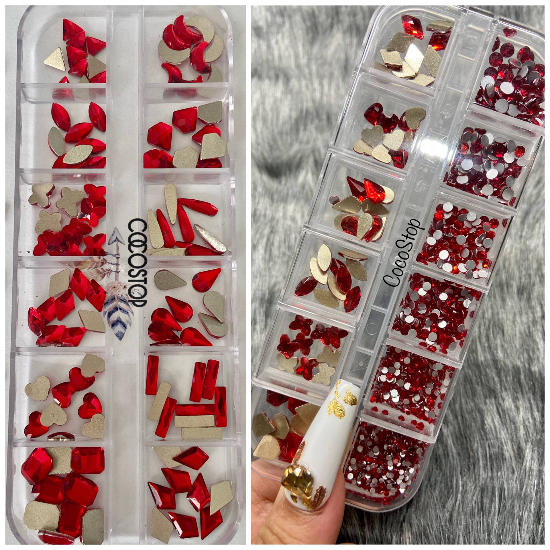60/120 Stück Rote Nagel Strasssteine Box von Etsy - CocoStop