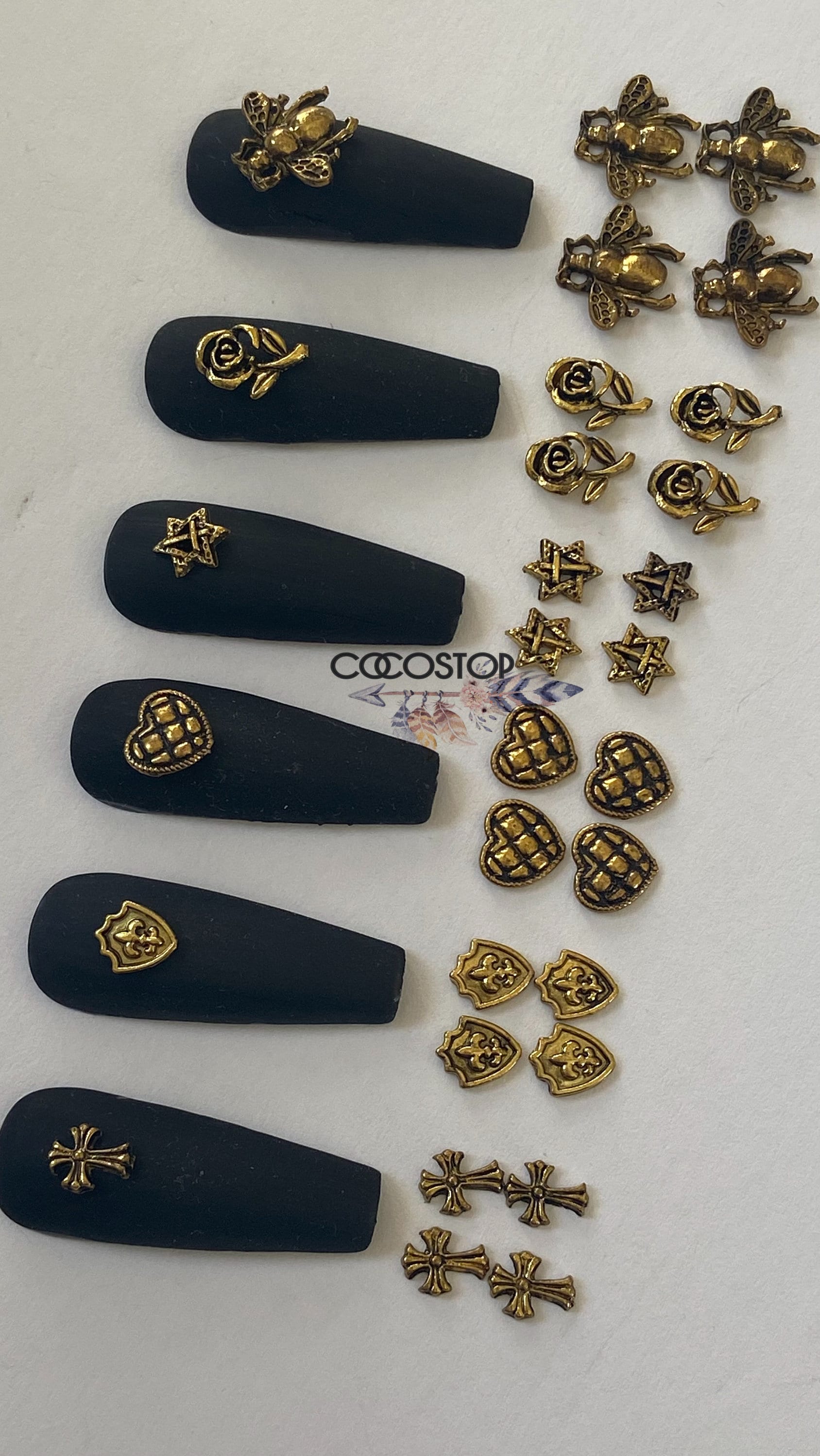Chrom Kreuz Blumen Rose Biene Gold 3D Nagel Charms/ Nail Art Handwerk Chrom Kreuz Blumen Rose Biene Gold 3D Nagel Charms/ Nail Art Handwerk von Etsy - CocoStop