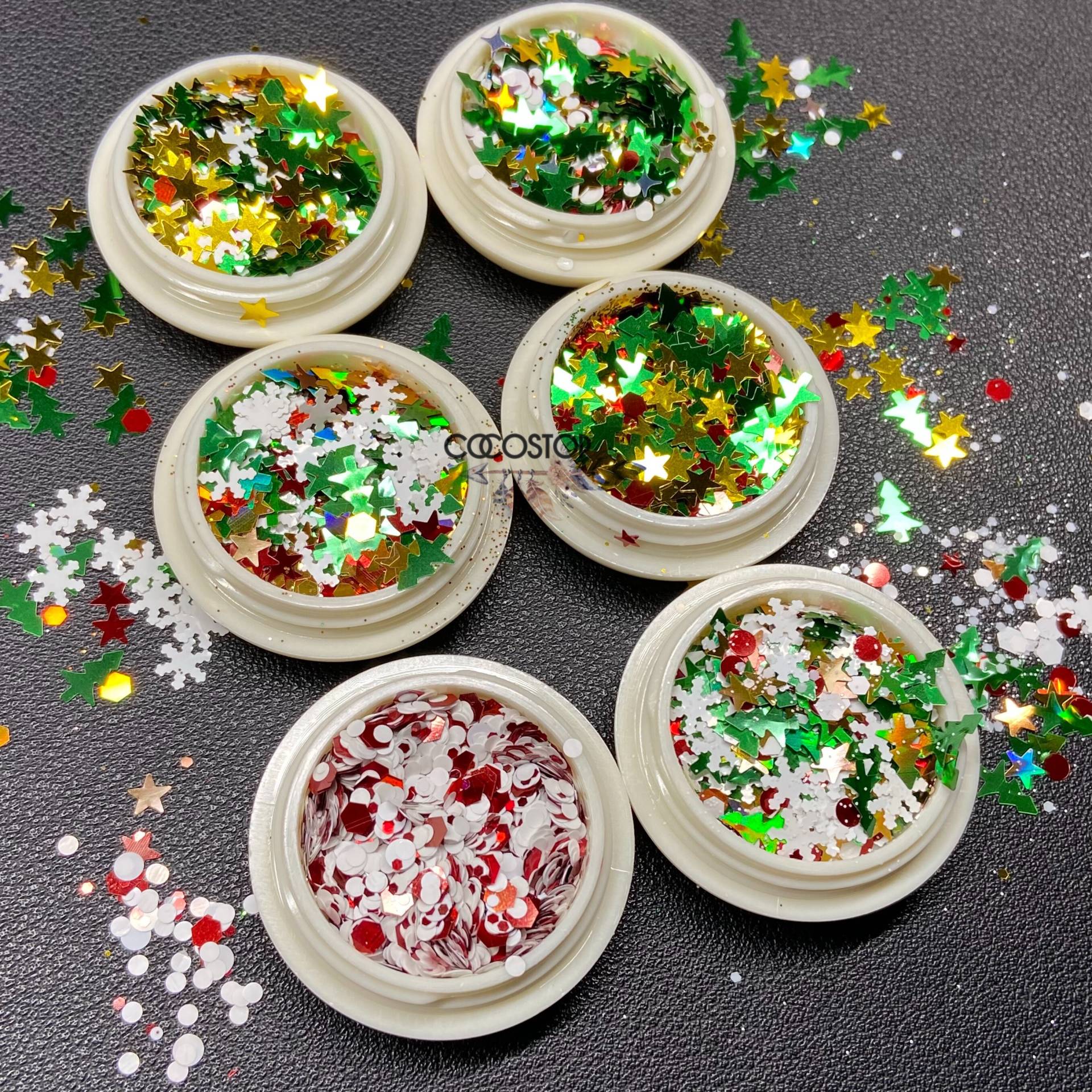 Set Von 6 Gläsern Weihnachten Glitzer/Schneeflocken Weihnachtsbaum Glitzer/Chunky Nail Art Set Von 6 Gläsern Weihnachten Glitzer/Schneeflocken Weihnachtsbaum Glitzer/Chunky Nail Art von Etsy - CocoStop