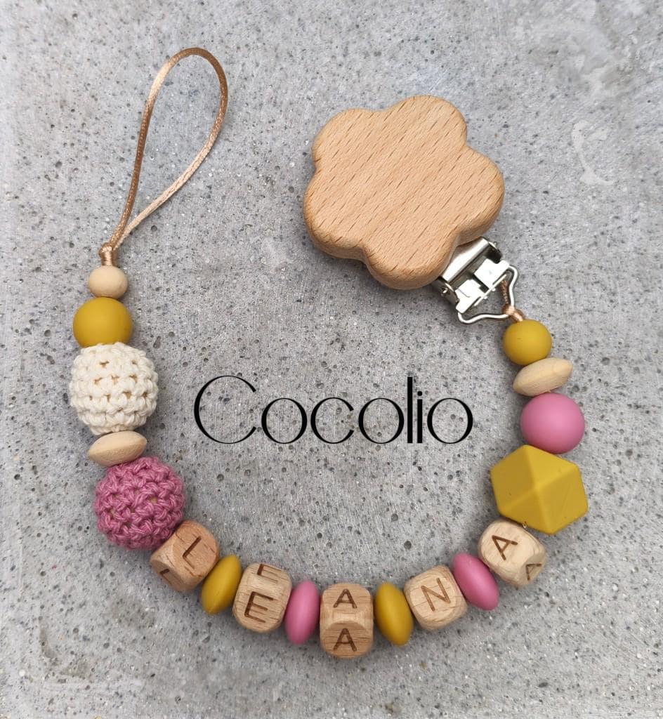 Schnullerkette Altrosa Senfgelb Beige Personalisiert von Etsy - CocolioHandmade
