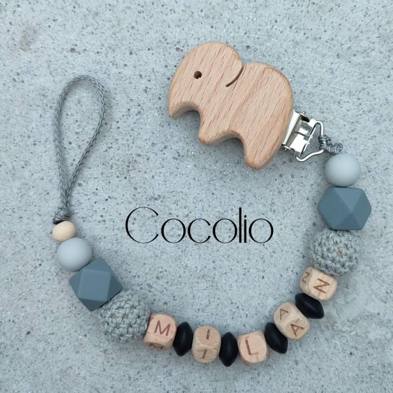Schnullerkette Grau Personalisiert von Etsy - CocolioHandmade