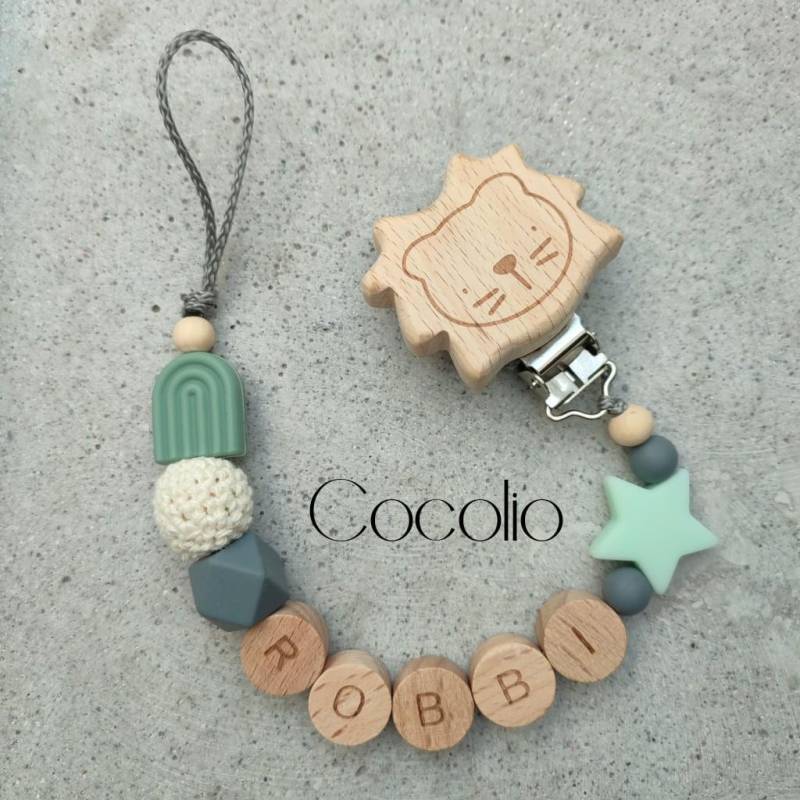 Schnullerkette Grau Türkis Personalisiert von Etsy - CocolioHandmade