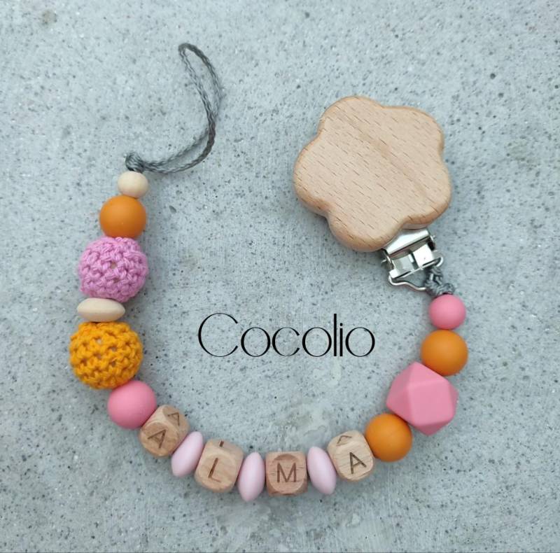 Schnullerkette Orange Pink Personalisiert von Etsy - CocolioHandmade