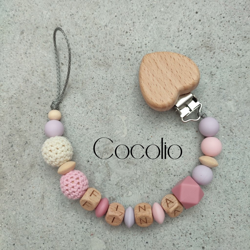 Schnullerkette Personalisiert Rosa-Flieder von Etsy - CocolioHandmade
