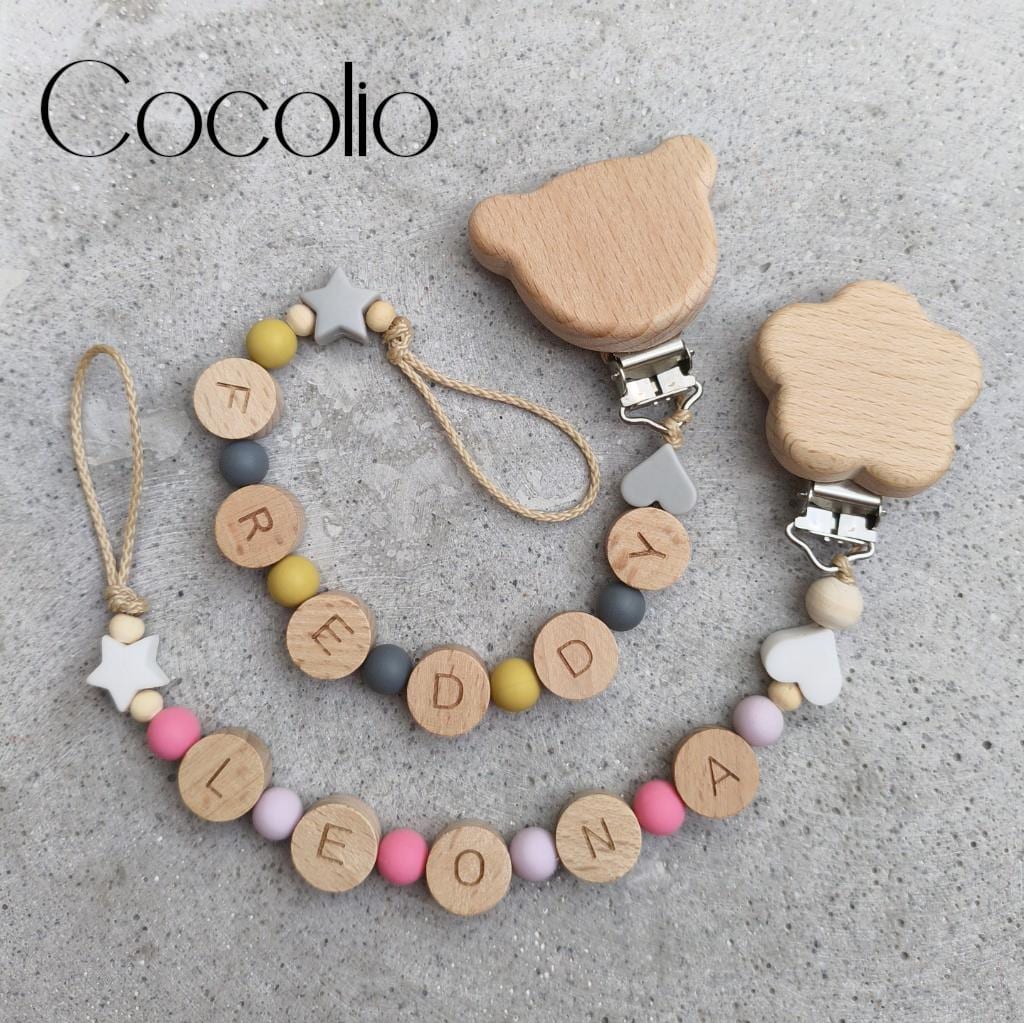 Schnullerkette Senf/Grau Oder Rosa/Flieder Personalisiert von Etsy - CocolioHandmade