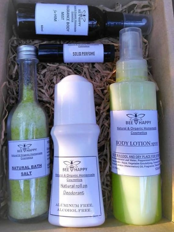 Body Care Geschenkset/Für Him/Hautpflege/Bad Salz=Körper Lotion Spray=Duft Körper Nebel=Solid Parfüm=Deodorant/Parfüm, Hydrat, Weiche Haut von Etsy - CosmeticsGR