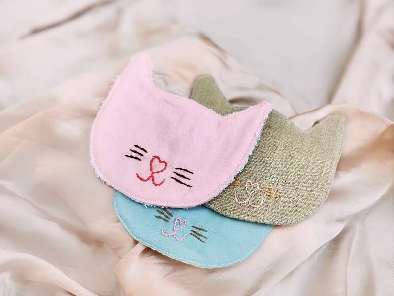 Abschminkpads Katzen Bestickt - 3Er Pack Nachhaltige Waschbare Abschminktücher in Verschiedenen Farben von Etsy - CottageandRose