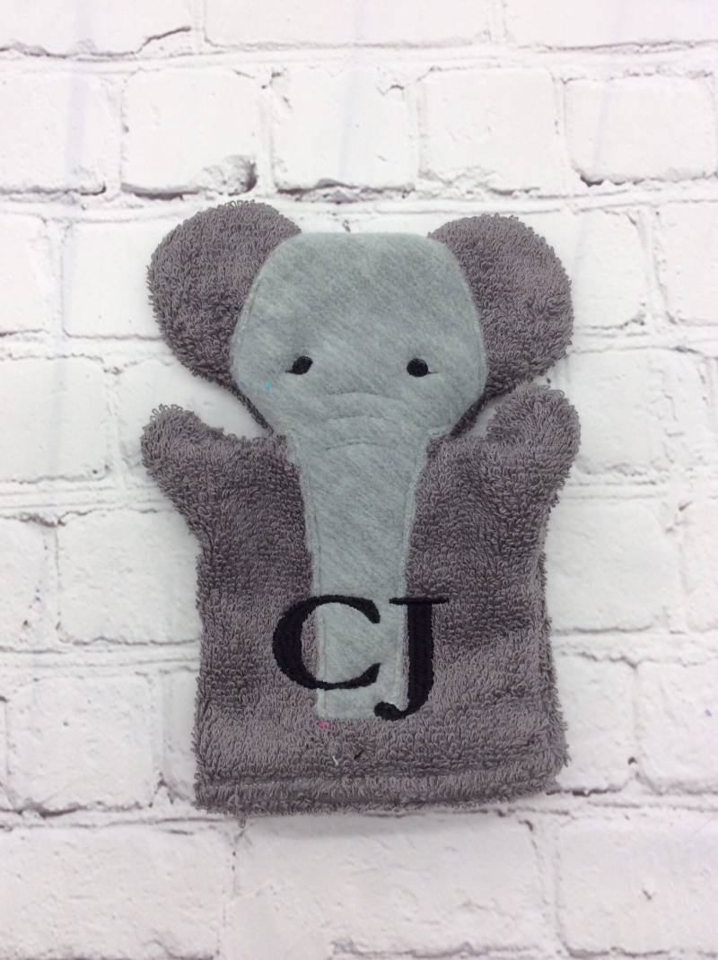 Kinder Elefant Badehandschuh, Personalisierter Waschlappen, Babypartygeschenk Mit Monogramm, Geburtstags-Spa-Bevorzugung, Baumwollbadehandschuh von Etsy - Crafting4Caleb