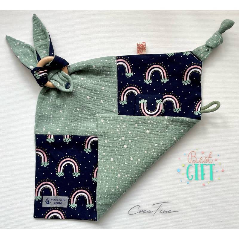 Regenbogen Schnuffeltuch Mit Ohren - Spuktuch Schlummertuch Knisterstreifen Unikat Geschenk Regenbogen Schnuffeltuch Mit Ohren - Spuktuch Schlummertuch Knisterstreifen Unikat Geschenk von Etsy - CreaTineHandmade