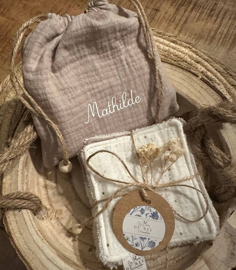 Korb, Personalisierter Beutel + Make-Up-Entferner-Tücher/Babytücher von Etsy - CreationsparMel