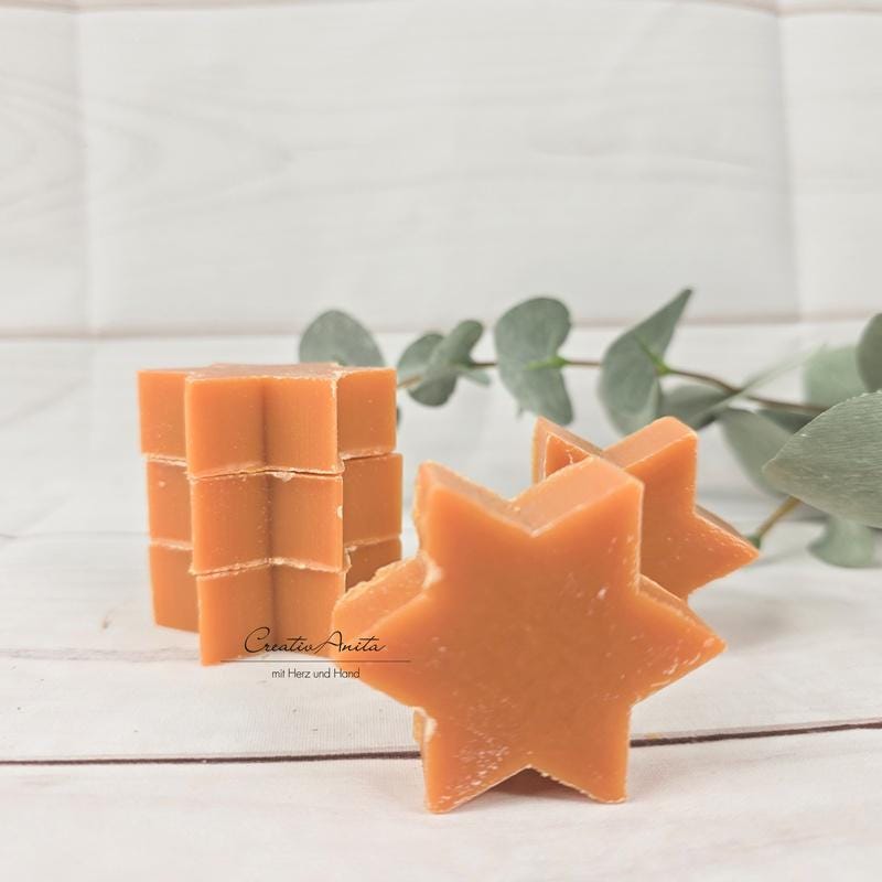 5 Stück - Sterne Seifensterne Mandarine-Zimt in Dunklem Orange Kundenpräsent Adventskalenderfüllung Schafmilchseife von Etsy - CreativAnita