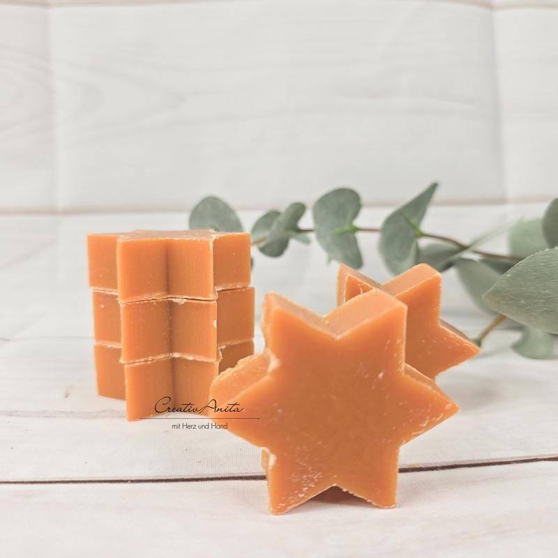 5 Stück - Sterne Seifensterne Mandarine-Zimt in Dunklem Orange Kundenpräsent Adventskalenderfüllung Schafmilchseife von Etsy - CreativAnita