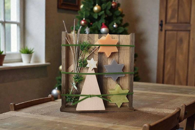 Geschenkset Mit Christbaum Und Seifensternen Dekoriert in Holzbox von Etsy - CreativAnita