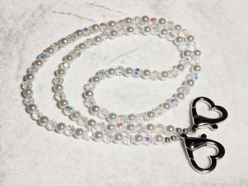 Gesichtsmaske Kette Schlüsselband A B Kristalle & Perlen 26 "Länge Große Schöne Herz Spangen Glänzend Elegant Bling Frauen Geschenk Schmuck Designer von Etsy - CreativeDesignsByVMS