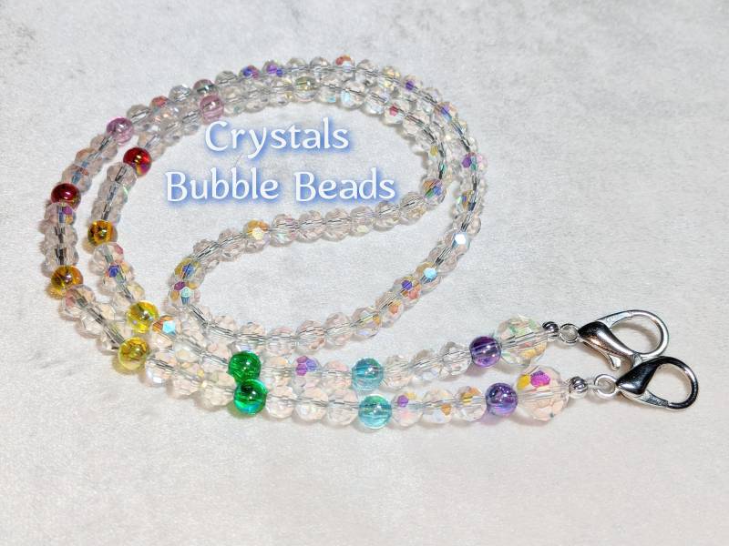 Gesichtsmaske Kettenhalter Lanyard Kristalle Bubble Perlen Regenbogen 26 "Silber Spangen Bling Frauen Geschenk Sparkle Schmuck Designer Maske Kette von Etsy - CreativeDesignsByVMS