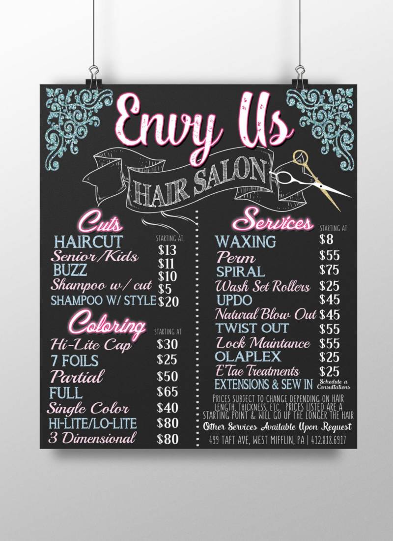 Beauty-Salon Schild, Preisschilder, Menü, Friseur Ladenschild, Schilder, Preise, Business-Menü, Style von Etsy - CustomPrintablesNY
