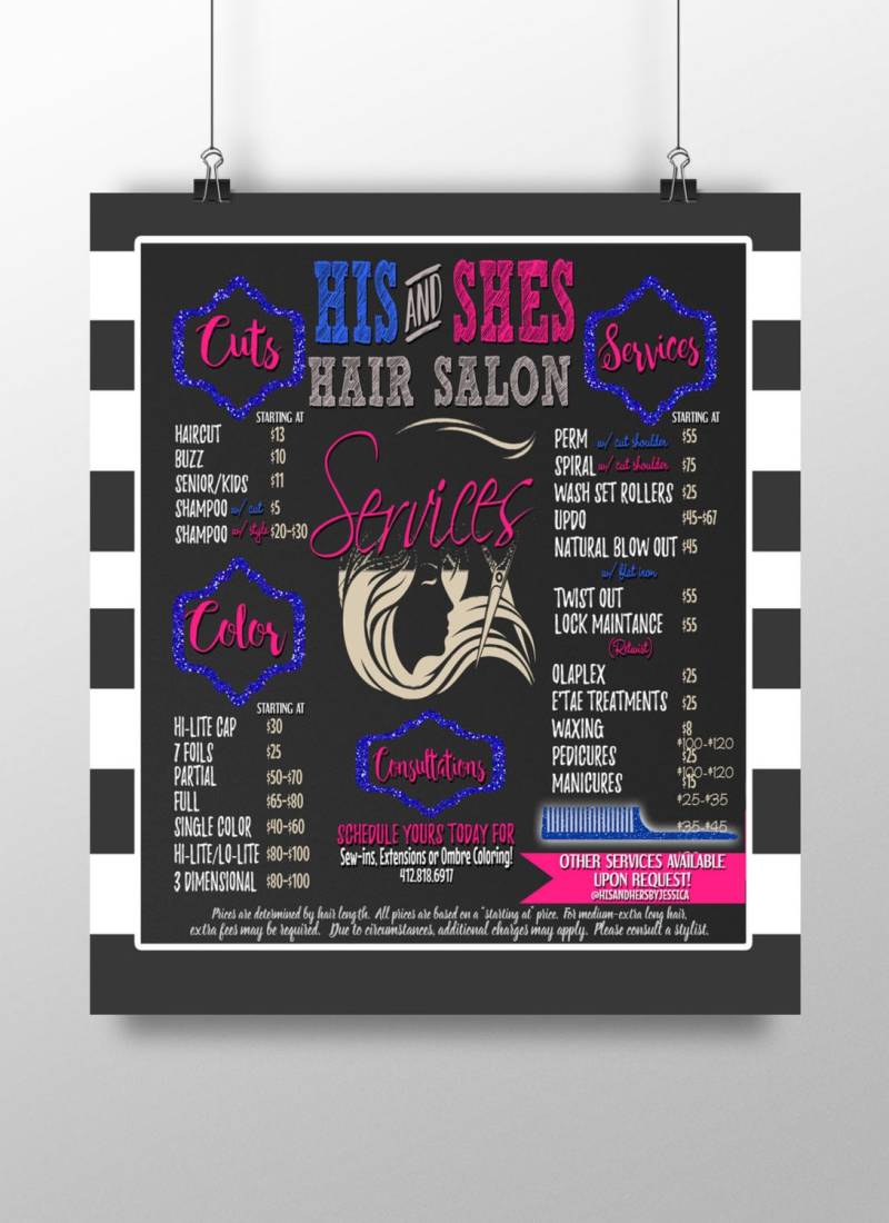 Friseursalon-Menü, Friseursalon-Tafelstil, Schönheitssalon-Preisschild, Friseursalon-Dekor, Geschäftsmenü, Business-Tafelschild-stil von Etsy - CustomPrintablesNY