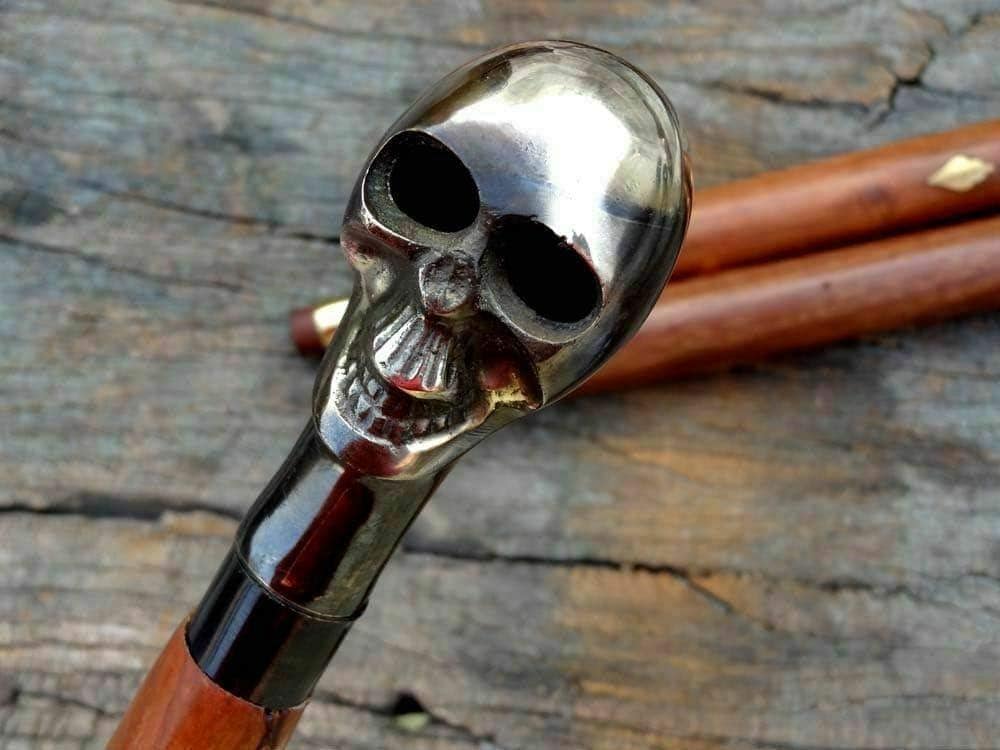 Antiker Schädel-Kopf-Gehstock, Brauner Hölzerner Gehstock, Vintage-Gehstock Für Männer, Halloween-Kostüm-Gehstock 37-Zoll von Etsy - DELICACYHANDICRAFT