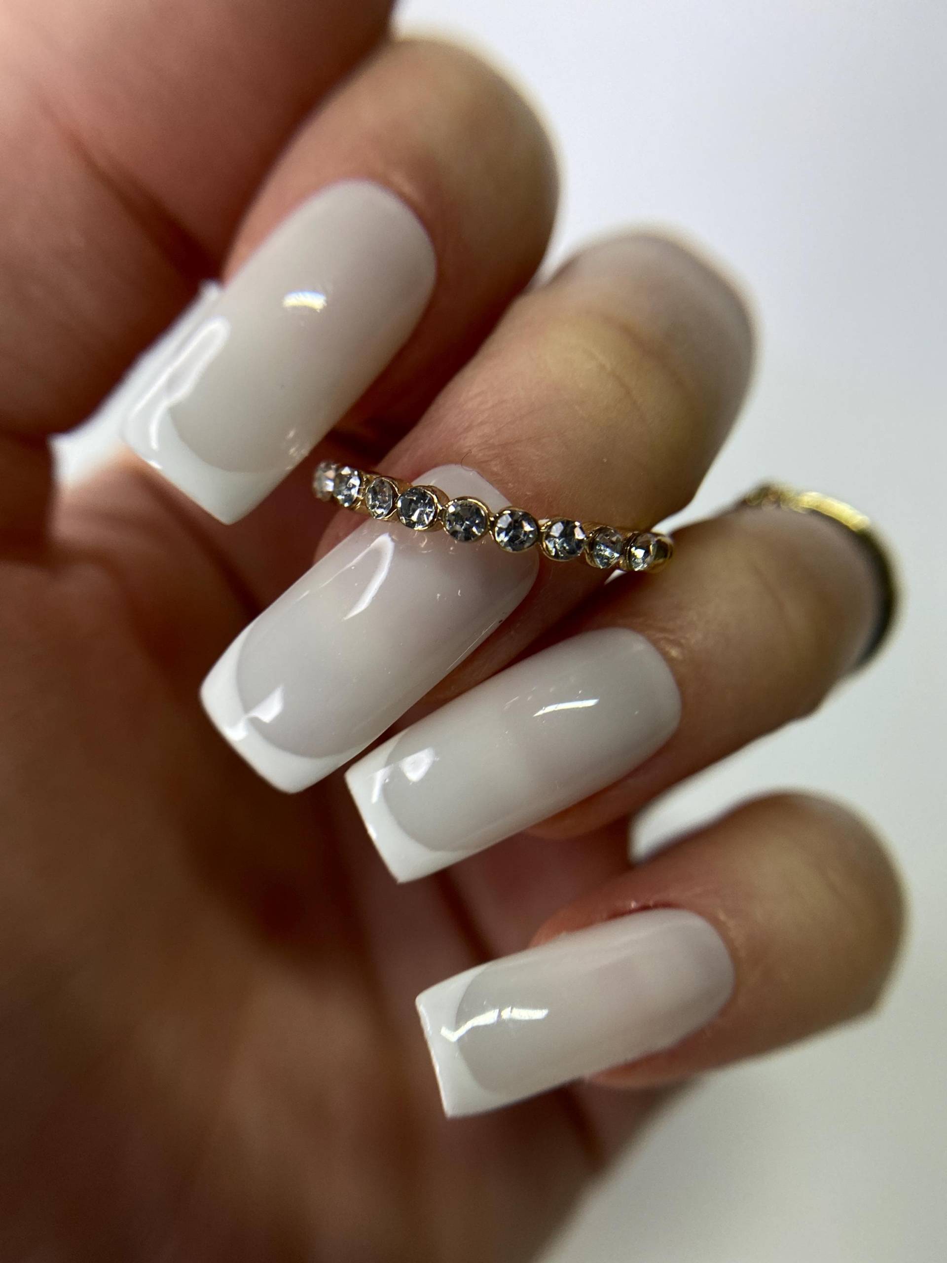 Elegant Milky White Press-On Nails | Square Shape Glossy Finish Rhinestone Accent Reusable Handmade Luxury von Etsy - DIANENpressonnails