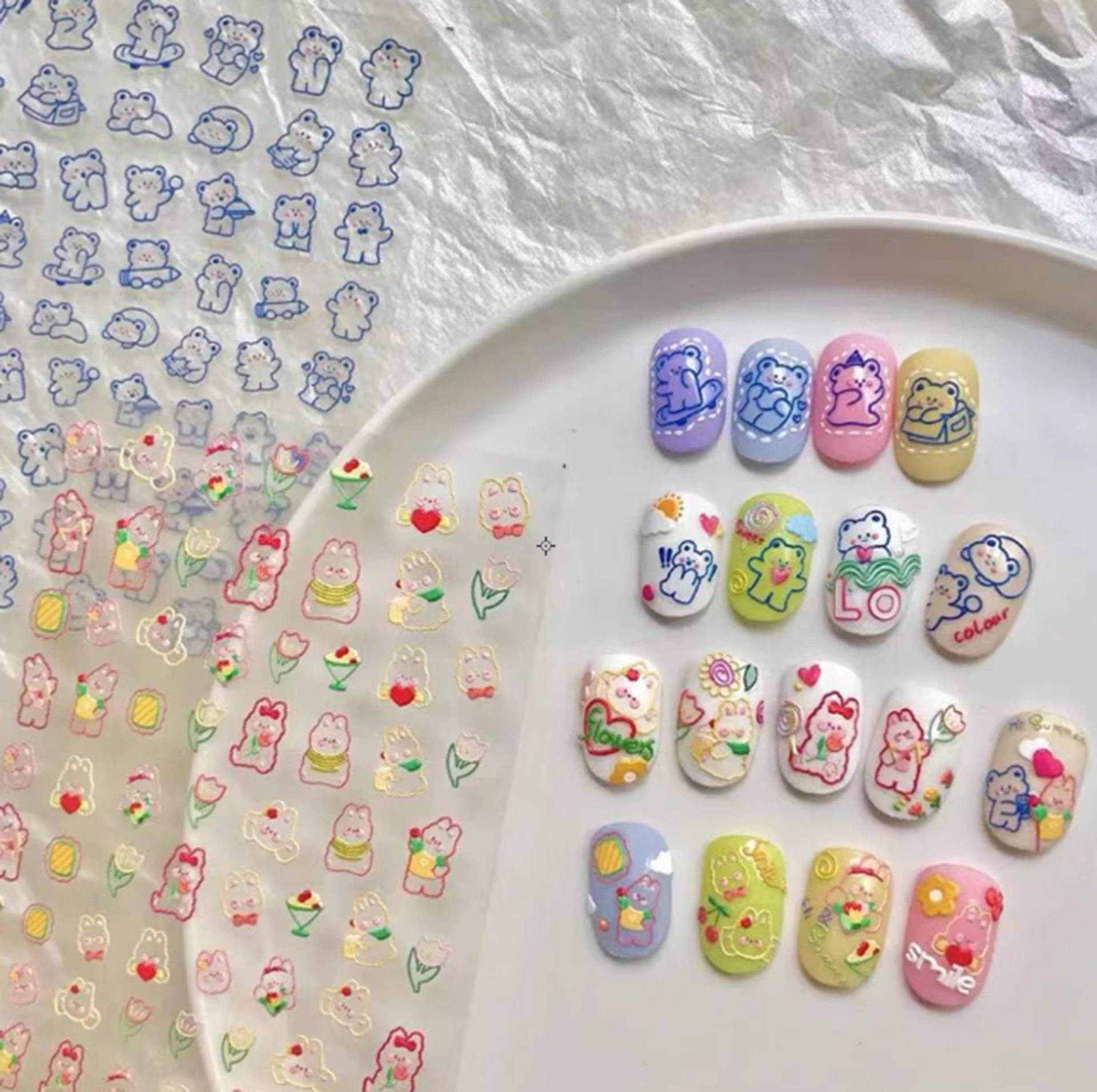 Kawaii Nagel Aufkleber, Süße Kaninchen Bär 5D Geprägte Nägel, Nail Art Aufkleber von Etsy - DIYDesignerArt