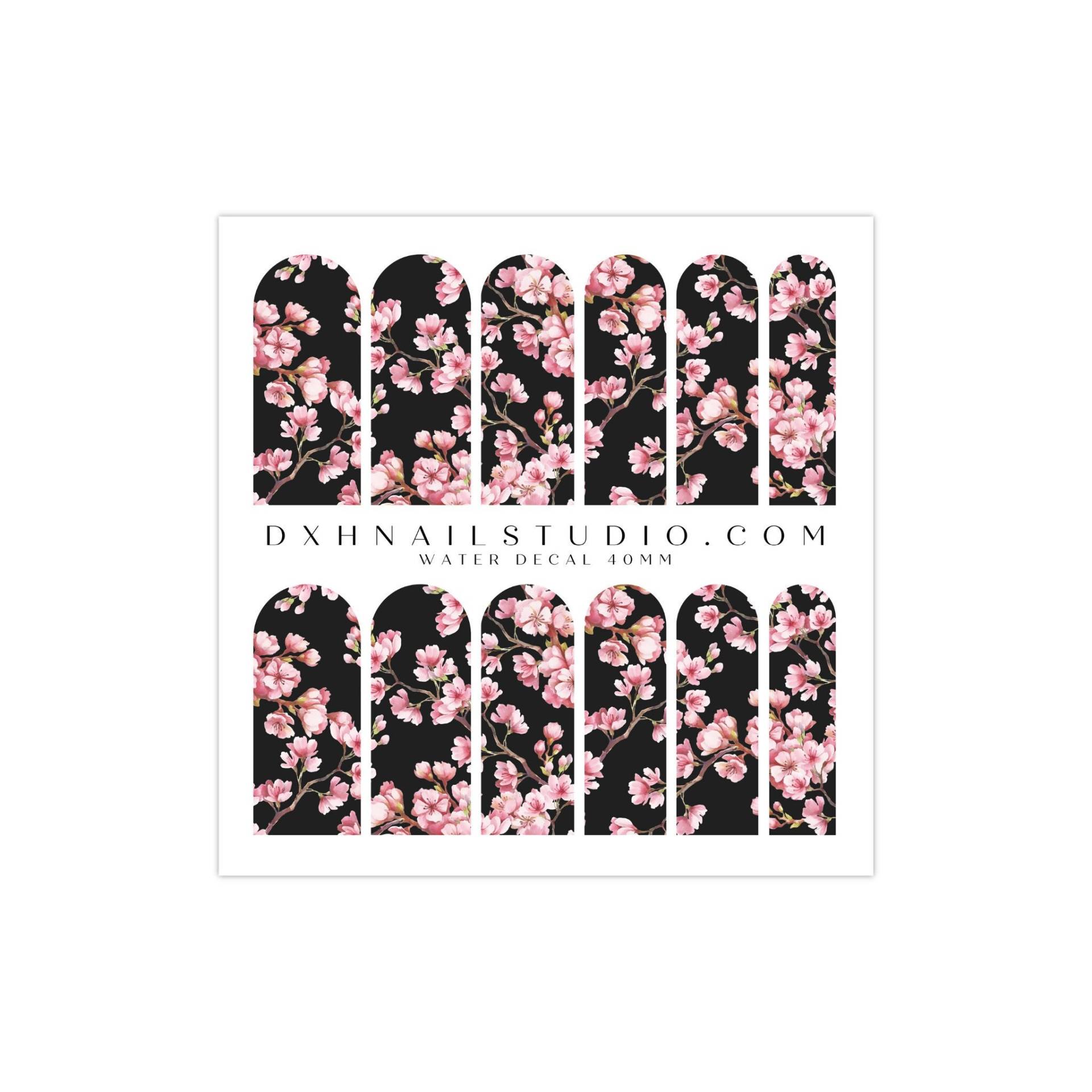 Black & Pink Cherry Blossom Floral 3xl Nagelfolien - Frühling Sommer Blumen Nail Art Nagelzubehör Maniküre Zubehör Wassertransfer von Etsy - DXHNAILCO