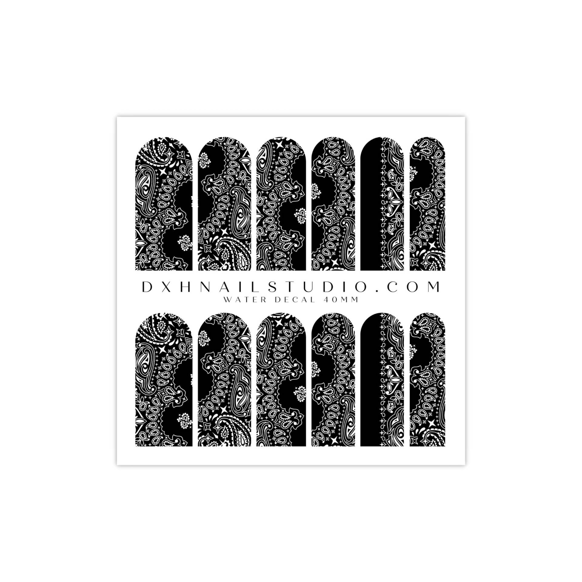 Classic Black Bandana Xl Nagel Abziehbilder - Wasser Transfer Nail Wraps Paisley Art Deco Trending Nails von Etsy - DXHNAILCO
