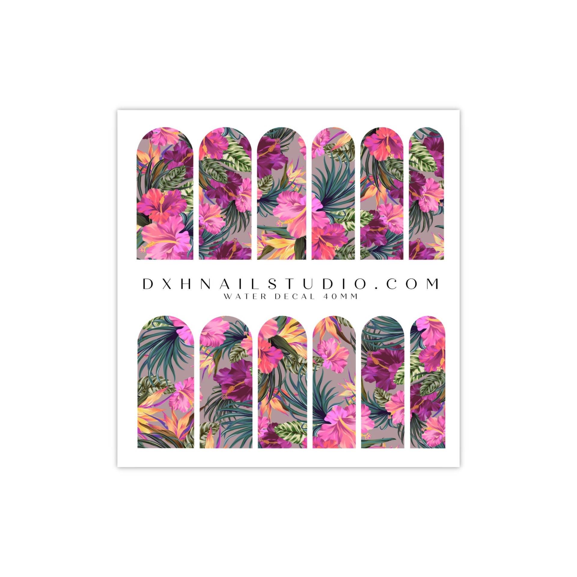 Dusty Pink Tropical Floral Hibiskus Nagel Abziehbilder - Wasser Transfer Nail Wraps Spaß Frühling Sommer Art Zubehör von Etsy - DXHNAILCO