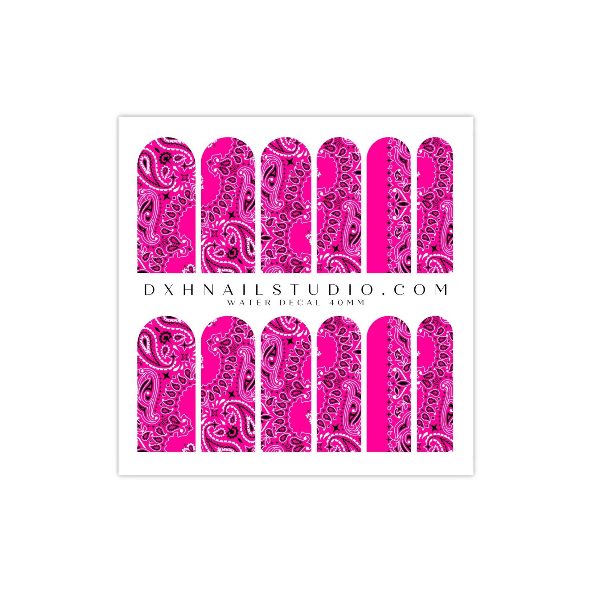 Hot Pink Bandana Nagel Abziehbilder - Paisley Wasser Transfer Nail Wraps Zubehör Maniküre Deco Art von Etsy - DXHNAILCO