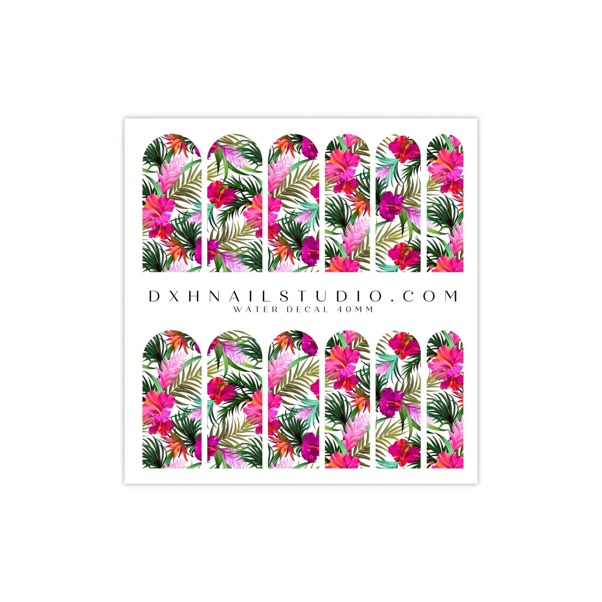 Hot Pink Tropical Floral Hibiskus Nagel Abziehbilder - Wasser Transfer Nail Wraps Sommer Urlaub Art Maniküre Zubehör von Etsy - DXHNAILCO