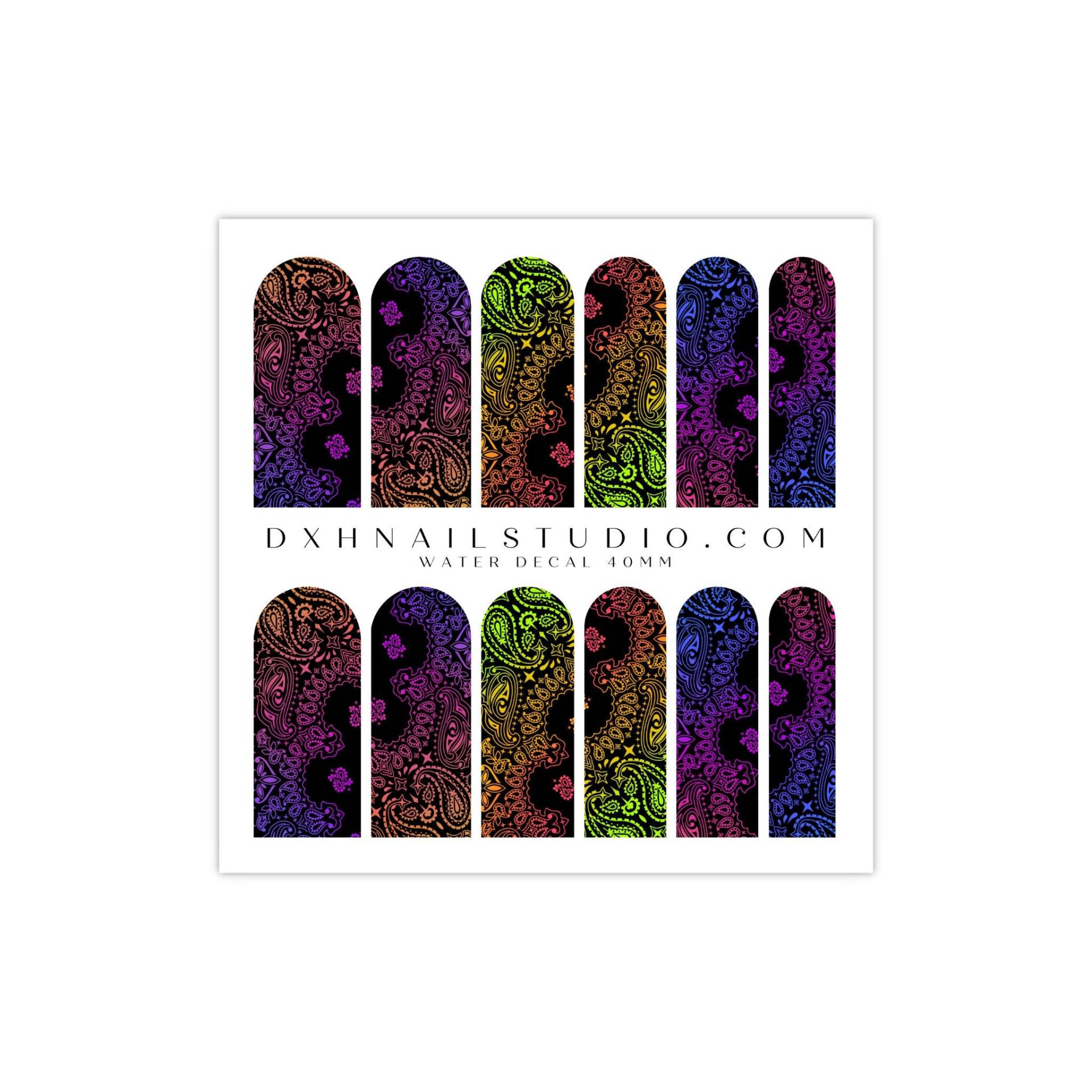 Neu Black Rainbow Ombre Classic Bandana Nail Decals - Paisley Water Transfer Wraps Press On Art Acryl Gel X von Etsy - DXHNAILCO