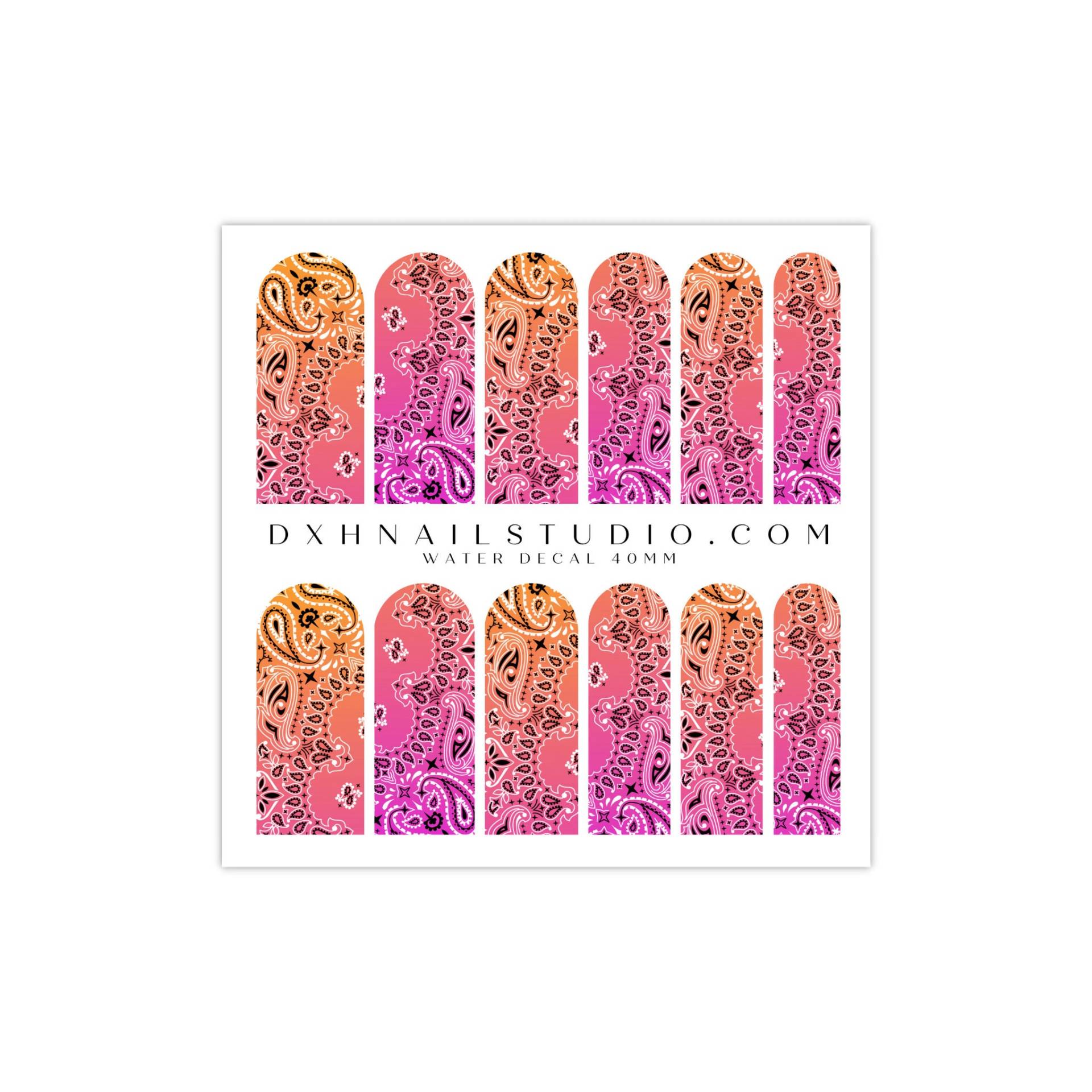 Neu Ombre Sunset Classic Bandana Nagelabziehbilder - Paisley Wassertransfer Nail Wraps Acrylfarben Gel X Nagelzubehör von Etsy - DXHNAILCO