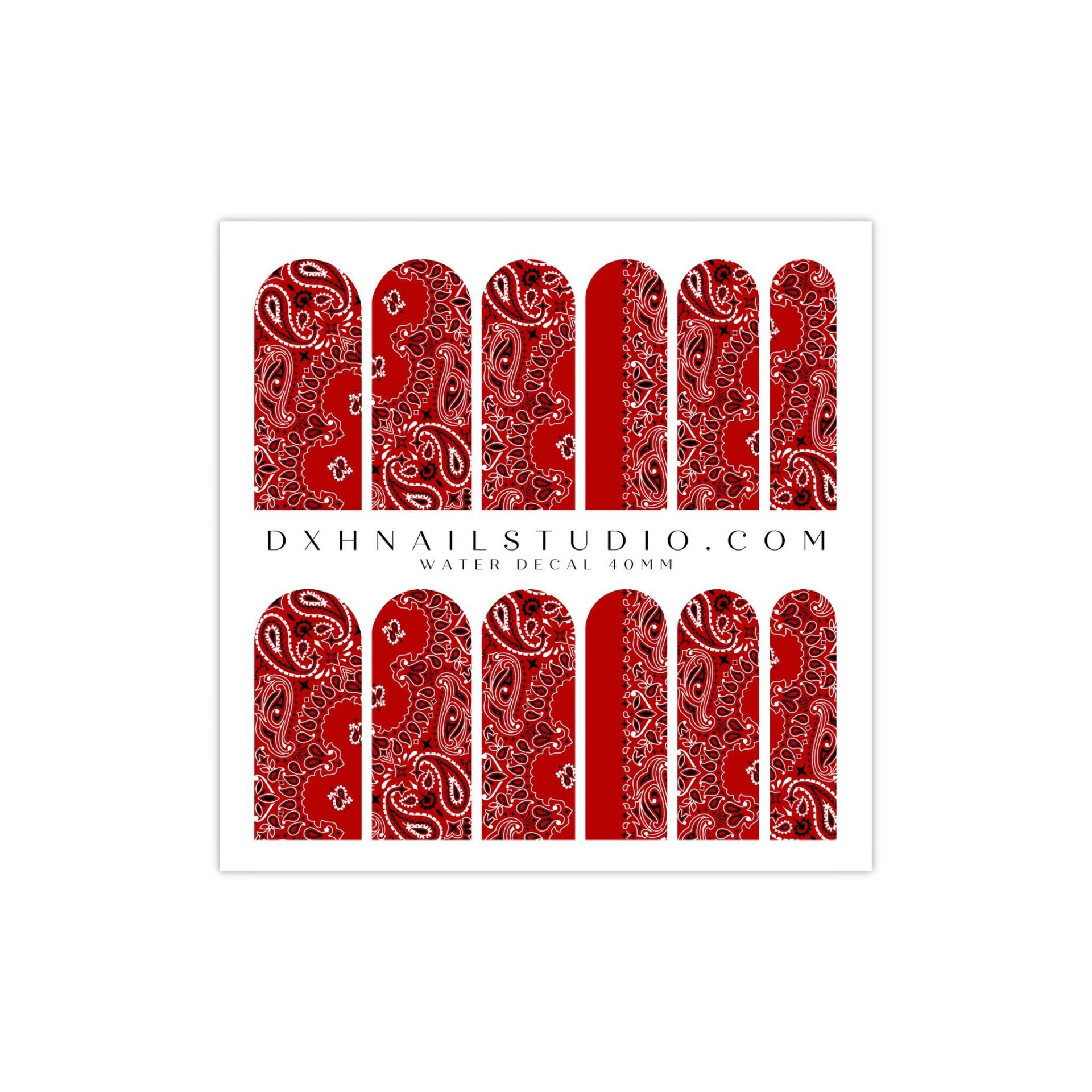 Rote Bandana Nail Decals - Waterslide Xl Wraps Paisley Art von Etsy - DXHNAILCO