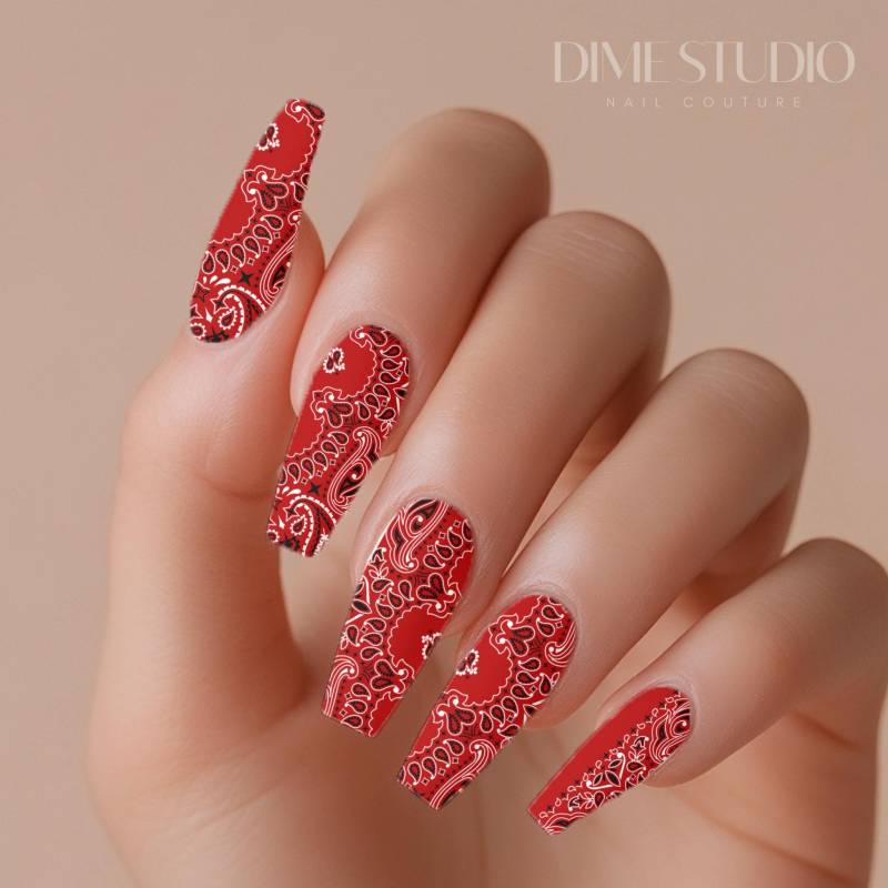 Rote Bandana Nagel Aufkleber - Wasserschiebefolie Xl Nail Wraps Paisley Nagelkunst von Etsy - DXHNAILCO
