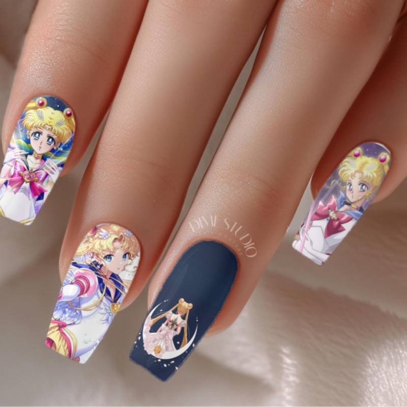 Sailor Girl Kawaii Anime Nagel Aufkleber 1 - 40 Mm Nagel-Verpackung Nail Art Für Acryl, Gel Press-On Nägel Girly Luna von Etsy - DXHNAILCO
