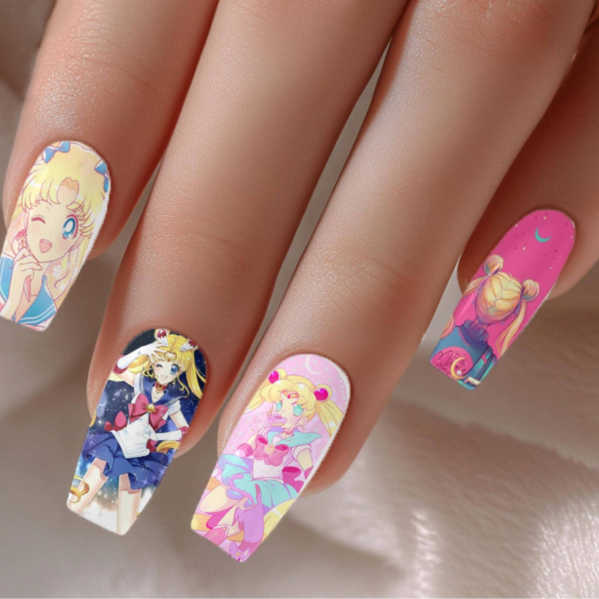 Sailor Moon Anime Nail Decals 3 - Wassertransfer 40mm Wraps Süße Girly Art Maniküre Zubehör von Etsy - DXHNAILCO