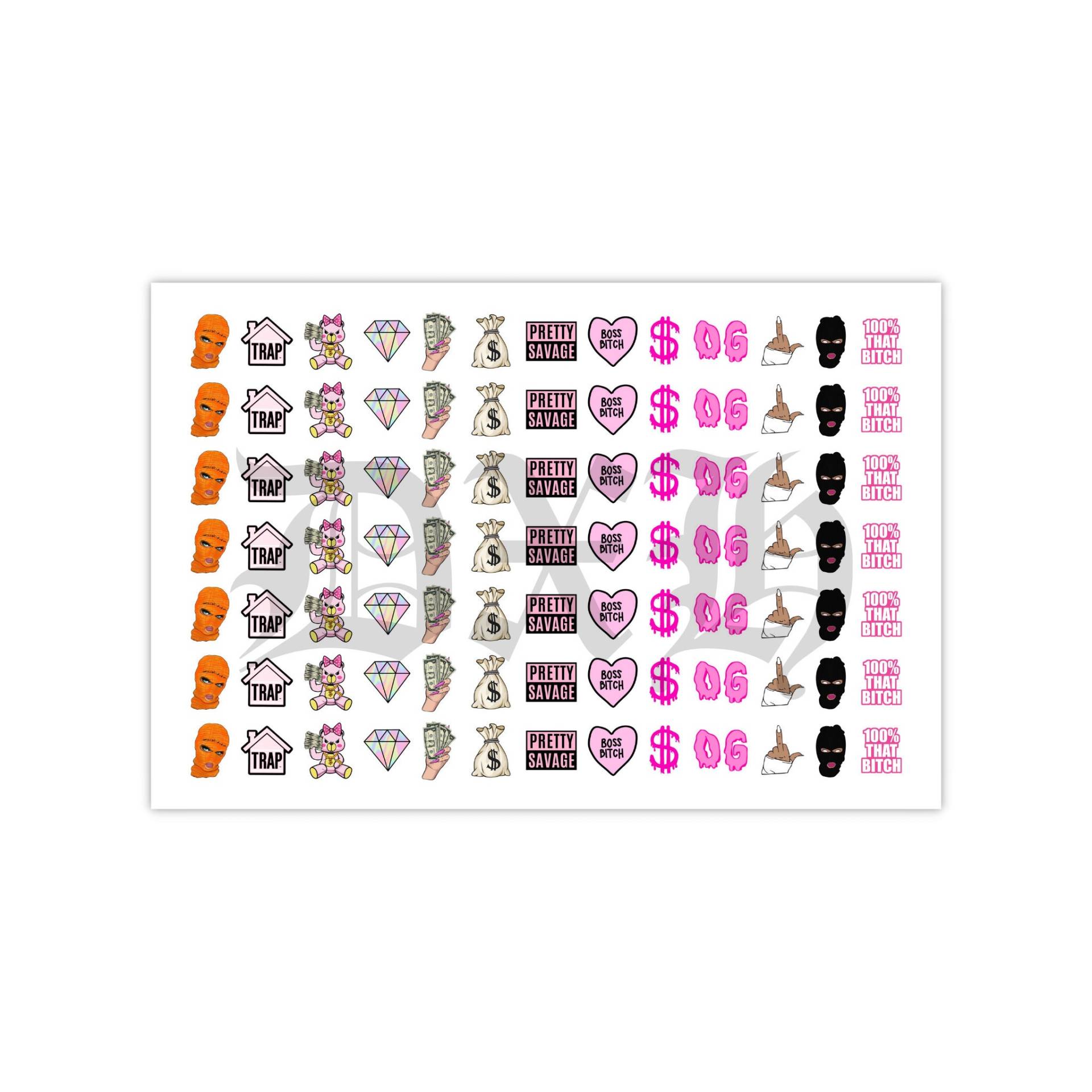Trap House Baddie Nail Decals - Super Ski Maske Art Sticker Wasser Transfer Aufkleber Baby Girl von Etsy - DXHNAILCO